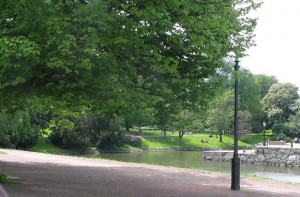 Zöld park és vízpart