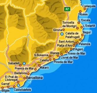 Costa Brava teljes partszakasz térkép