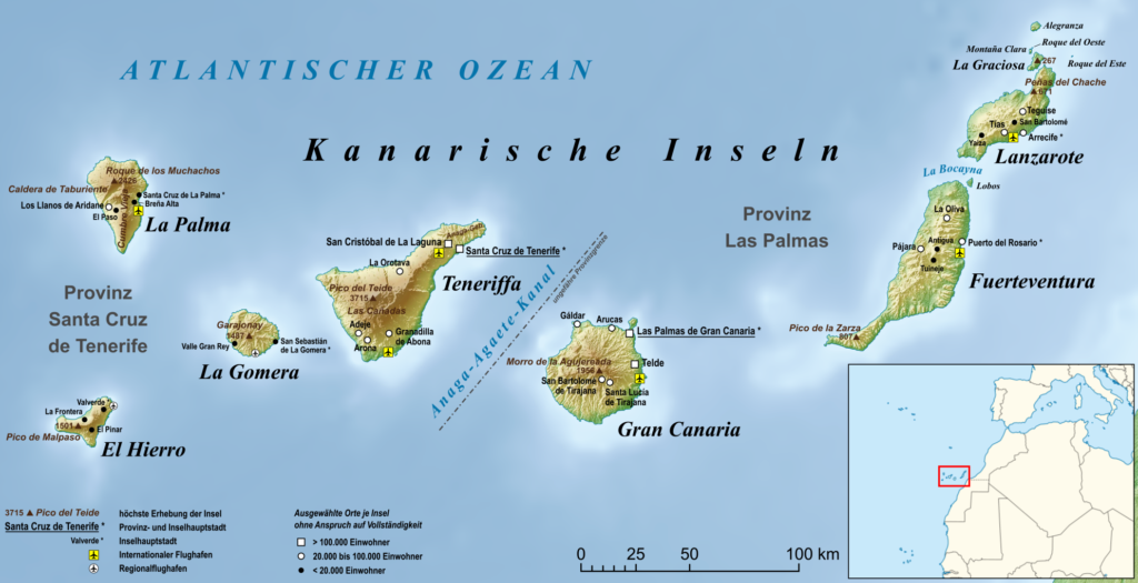 Kanári-szigetek szigetei térképen