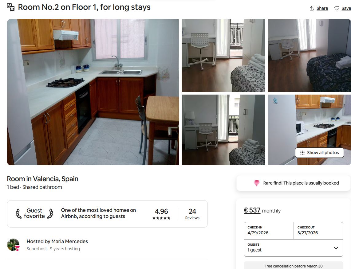 Valenciai havi szobaár 2026